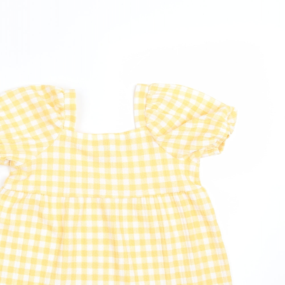 F&F Girls Yellow Check Polyester A-Line  Size 5-6 Years  Square Neck