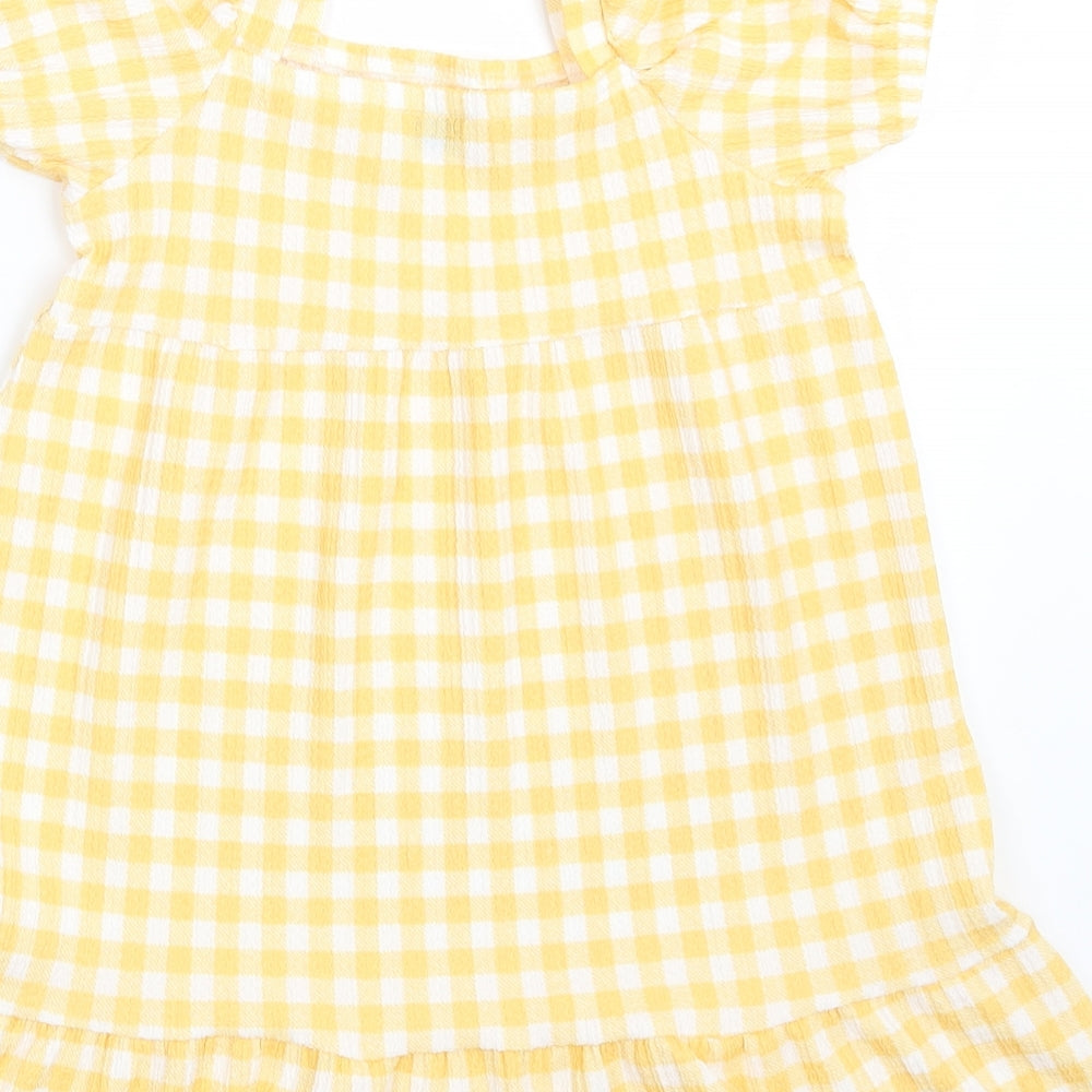 F&F Girls Yellow Check Polyester A-Line  Size 5-6 Years  Square Neck