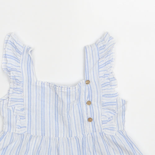 Jeff&Co Girls White Striped 100% Cotton A-Line  Size 5-6 Years  Square Neck Button