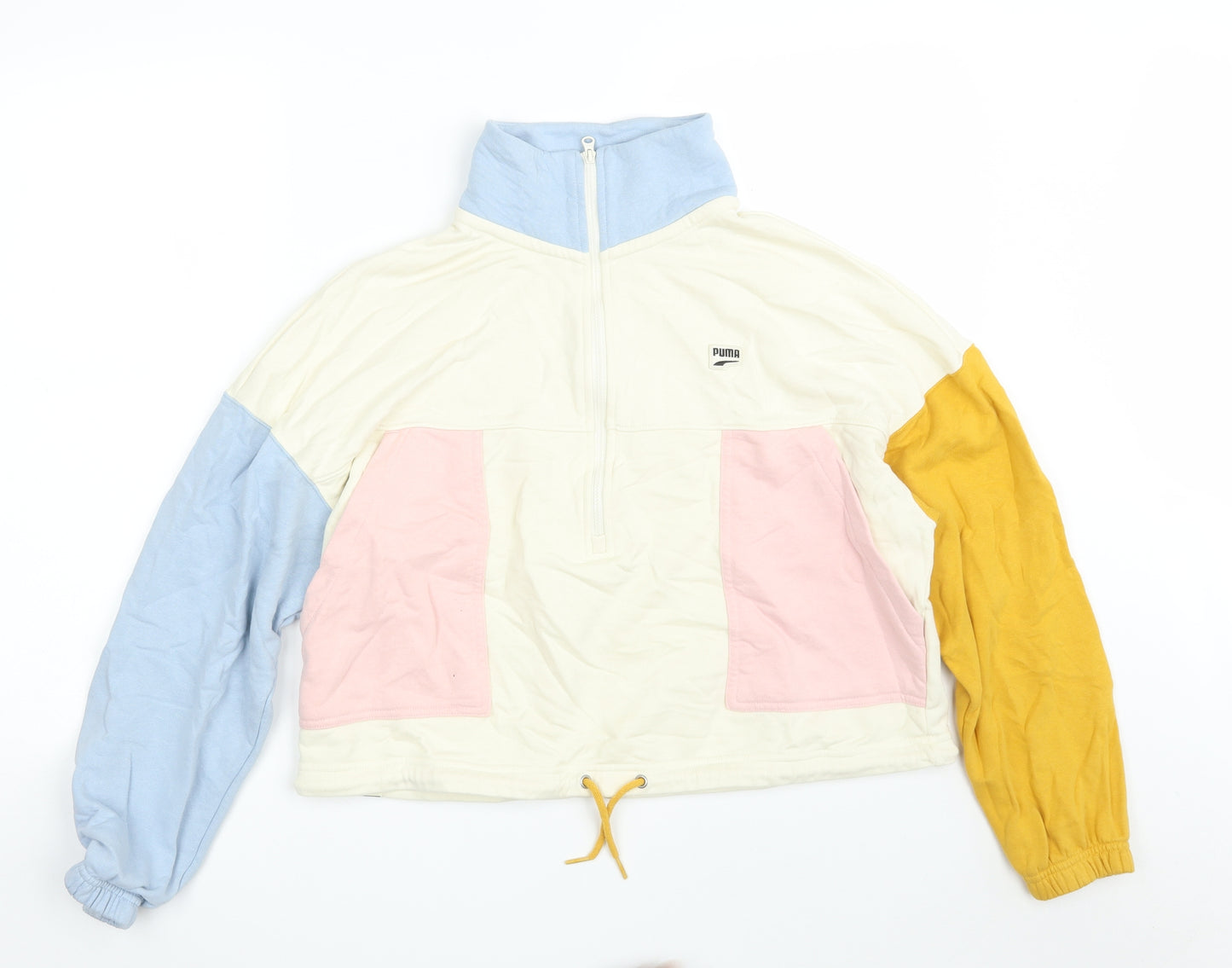 PUMA Womens Multicoloured Colourblock 100% Cotton Pullover Sweatshirt Size M  Zip - Cropped