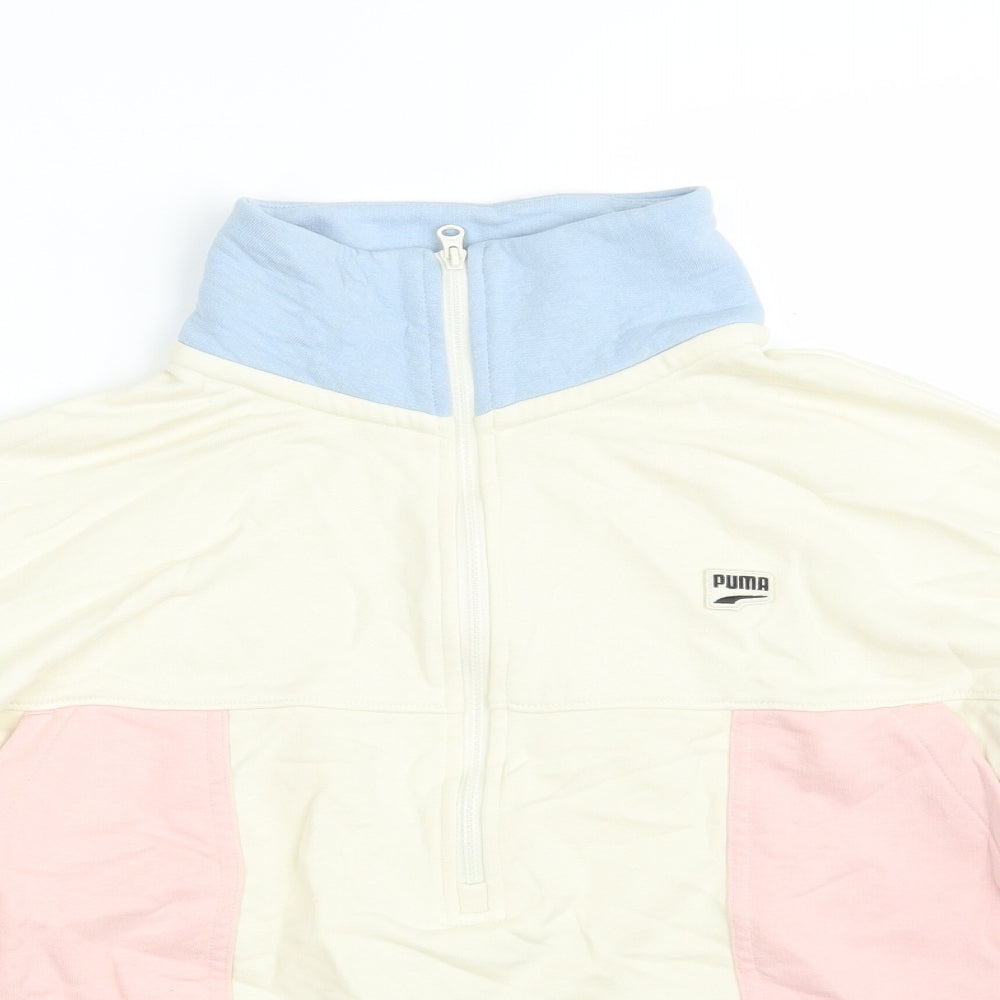PUMA Womens Multicoloured Colourblock 100% Cotton Pullover Sweatshirt Size M  Zip - Cropped