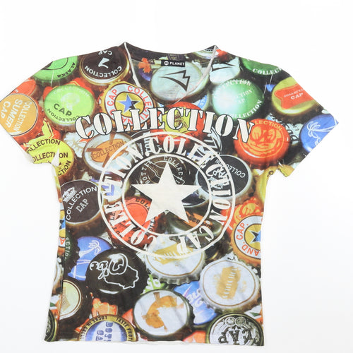 Modas RG Planet Womens Multicoloured  Polyester Basic T-Shirt Size M V-Neck - Collection
