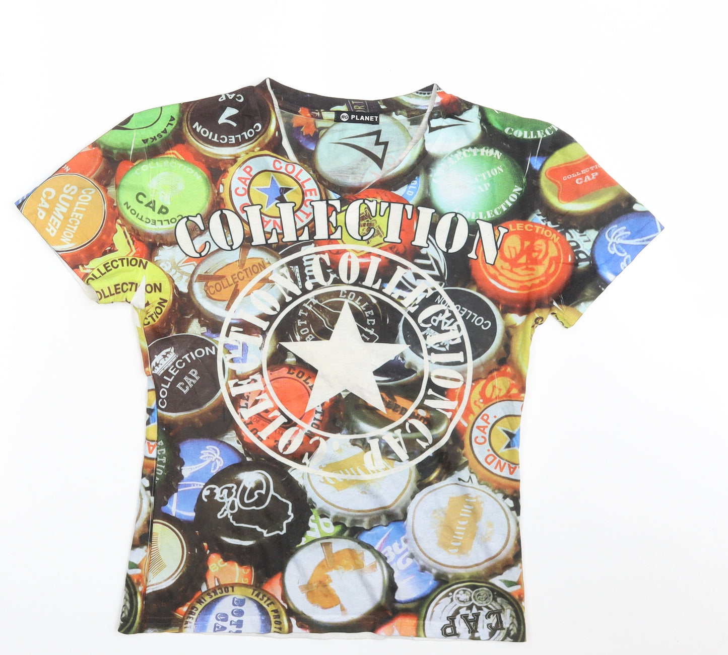 Modas RG Planet Womens Multicoloured  Polyester Basic T-Shirt Size M V-Neck - Collection