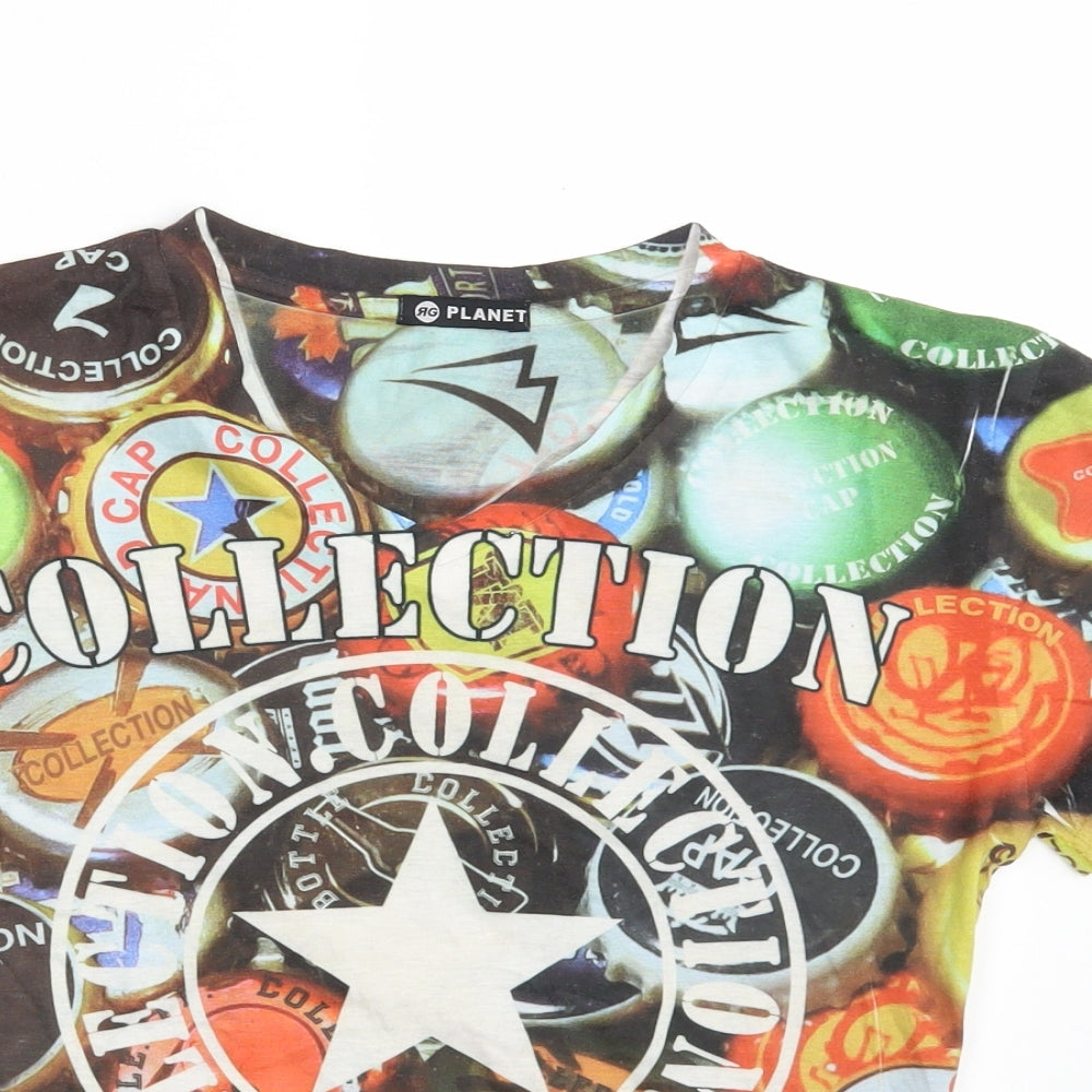 Modas RG Planet Womens Multicoloured  Polyester Basic T-Shirt Size M V-Neck - Collection