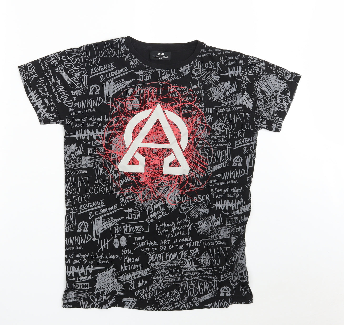 Inside Youth Mens Black  Cotton  T-Shirt Size XS Crew Neck