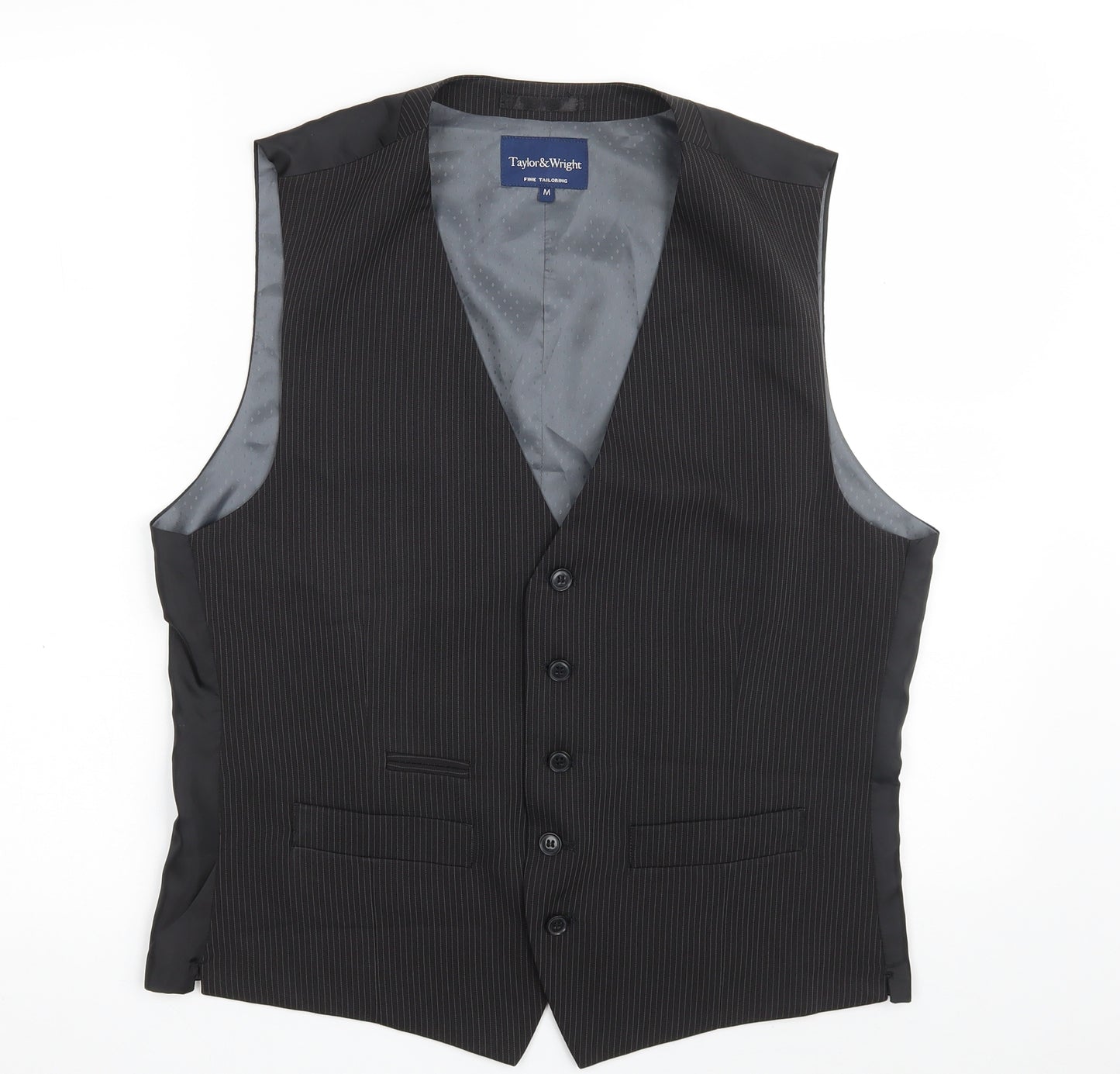 Taylor & Wright Mens Black Striped  Jacket Waistcoat Size M  Button