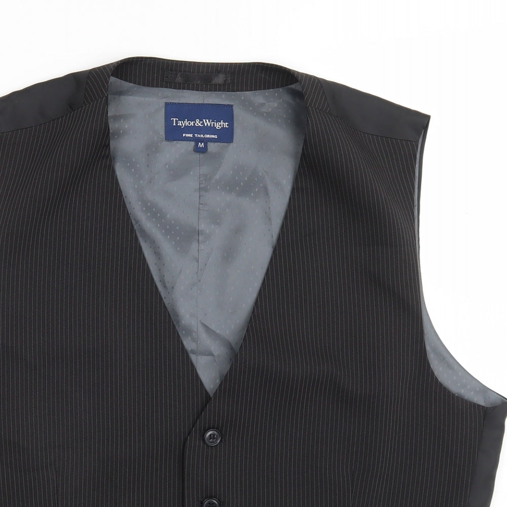 Taylor & Wright Mens Black Striped  Jacket Waistcoat Size M  Button
