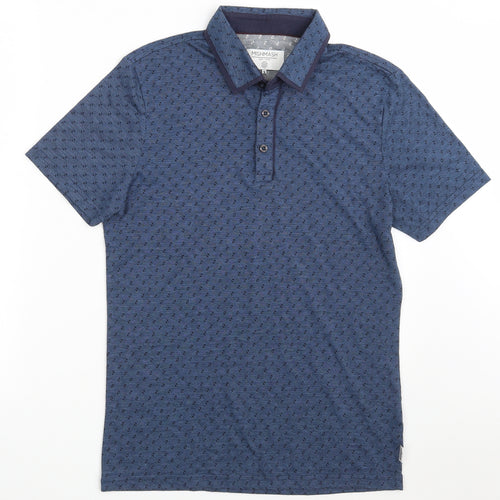 Mish Mash Mens Blue Geometric Polyester  Polo Size S Collared Button