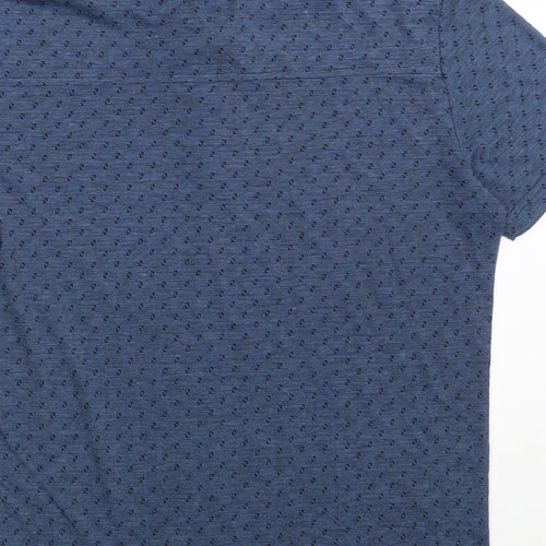 Mish Mash Mens Blue Geometric Polyester  Polo Size S Collared Button