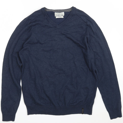 JACK & JONES Mens Blue V-Neck  Acrylic Pullover Jumper Size M   - Tailored Fit
