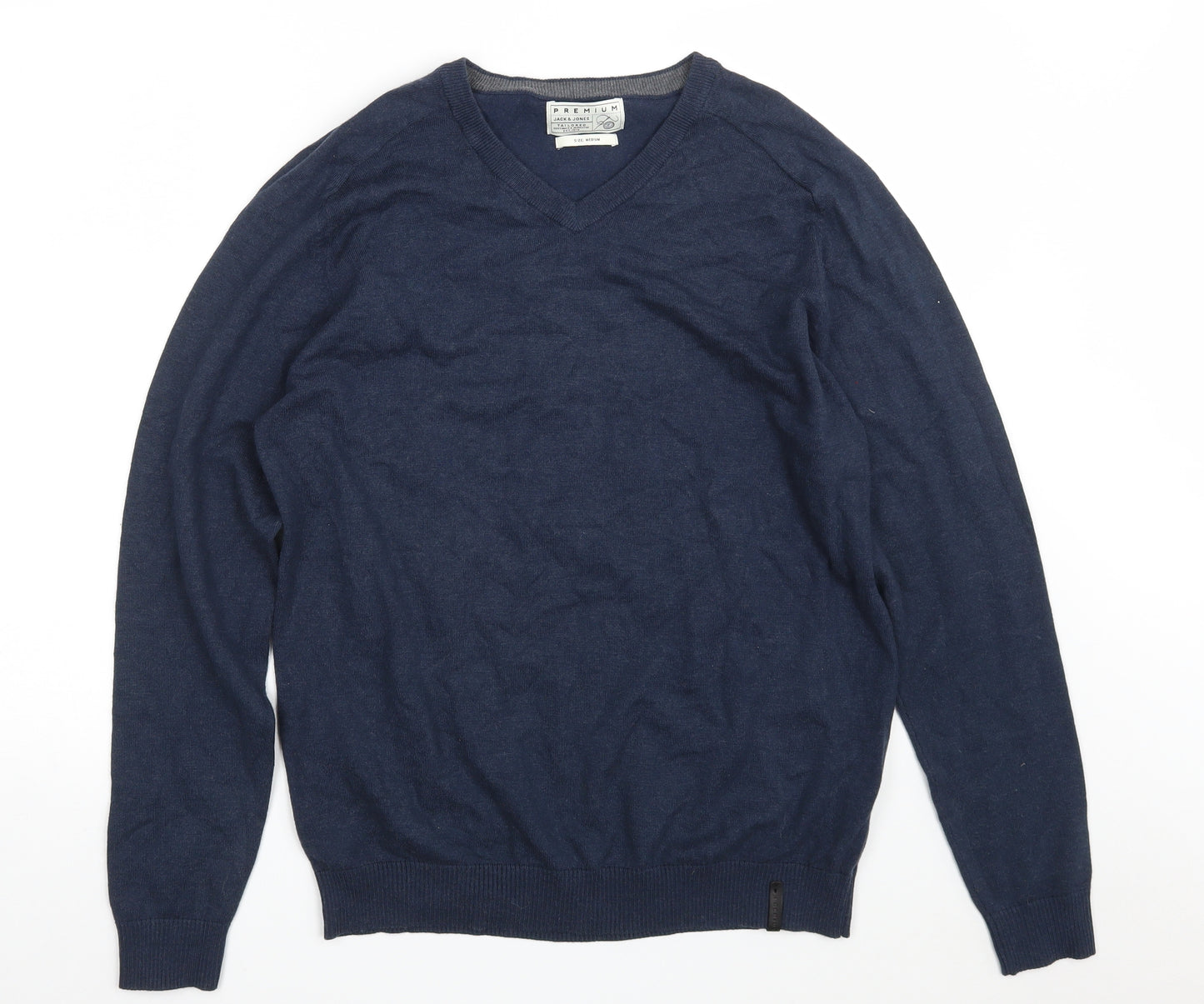 JACK & JONES Mens Blue V-Neck  Acrylic Pullover Jumper Size M   - Tailored Fit