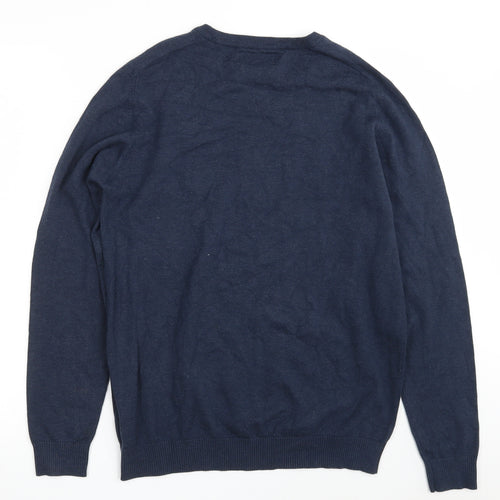 JACK & JONES Mens Blue V-Neck  Acrylic Pullover Jumper Size M   - Tailored Fit