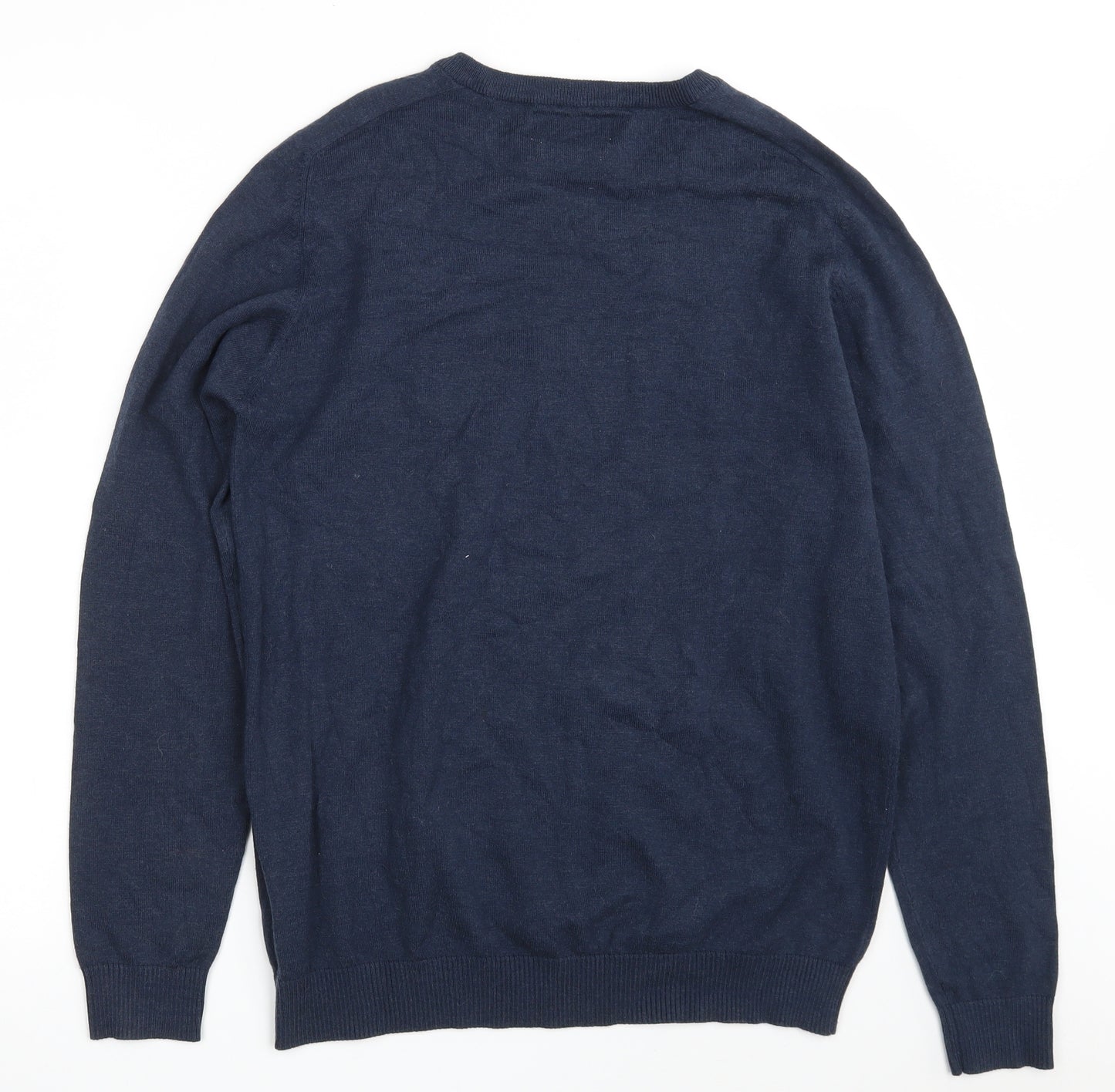 JACK & JONES Mens Blue V-Neck  Acrylic Pullover Jumper Size M   - Tailored Fit
