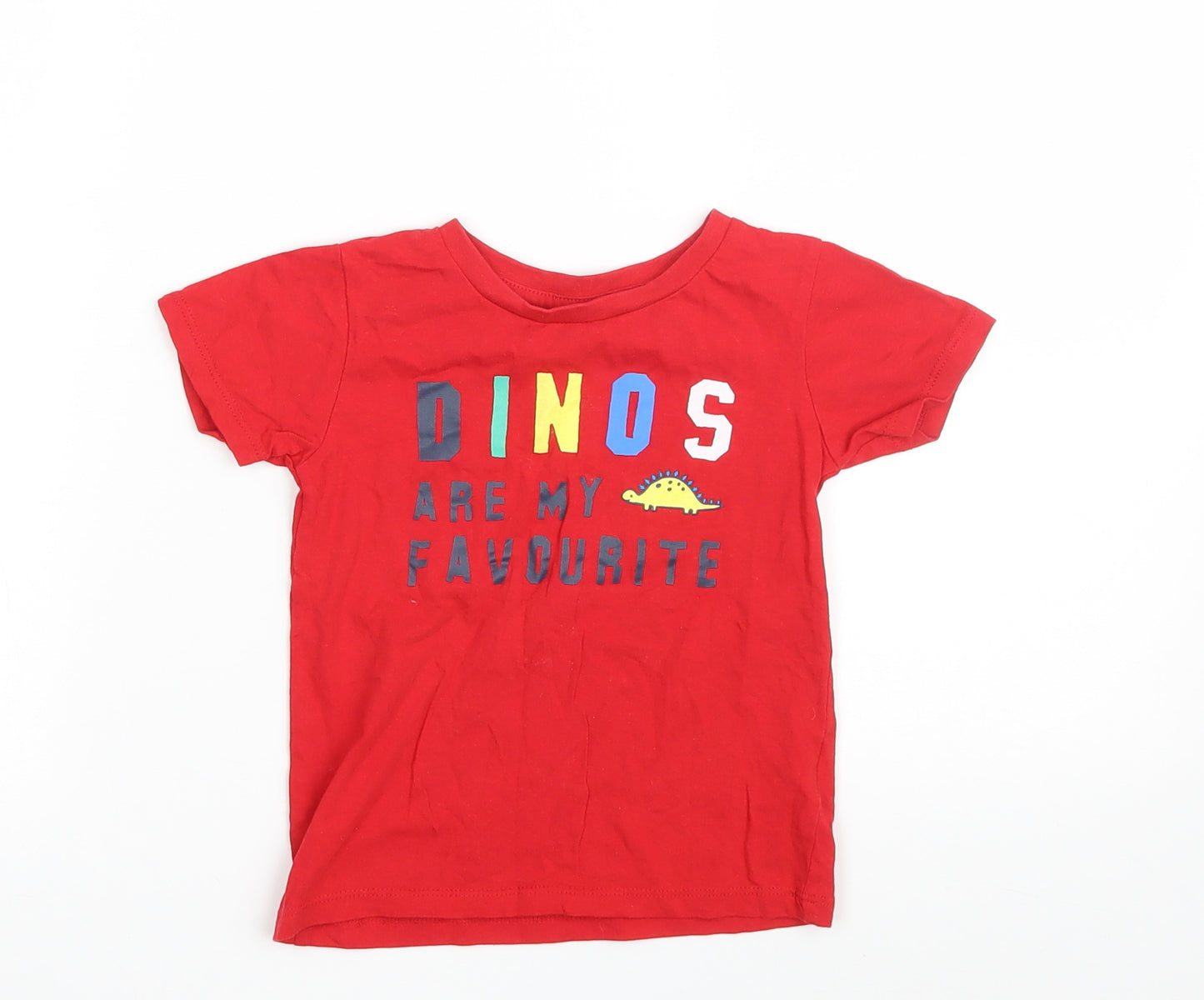 Dunnes Stores Boys Red  100% Cotton Pullover T-Shirt Size 18-24 Months Crew Neck  - Dinos are my Favourite