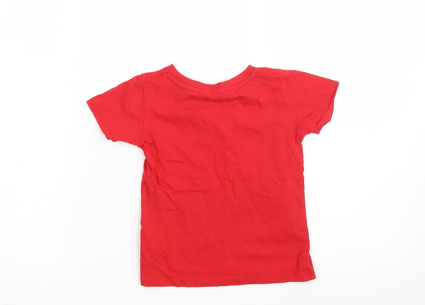 Dunnes Stores Boys Red  100% Cotton Pullover T-Shirt Size 18-24 Months Crew Neck  - Dinos are my Favourite