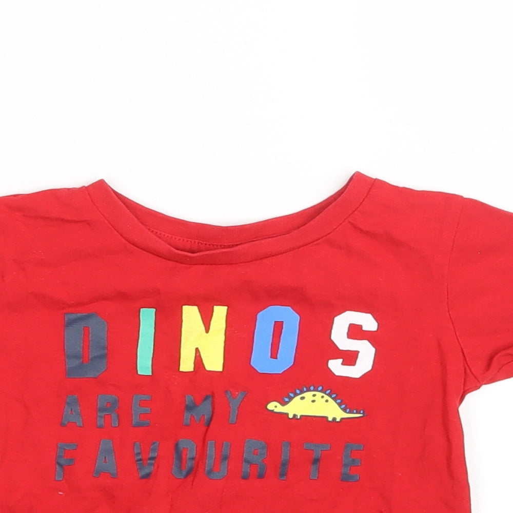 Dunnes Stores Boys Red  100% Cotton Pullover T-Shirt Size 18-24 Months Crew Neck  - Dinos are my Favourite