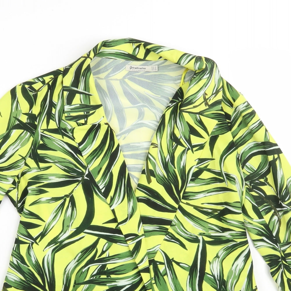 Stradivarius Womens Yellow Floral Polyester Jacket Dress  Size M  V-Neck
