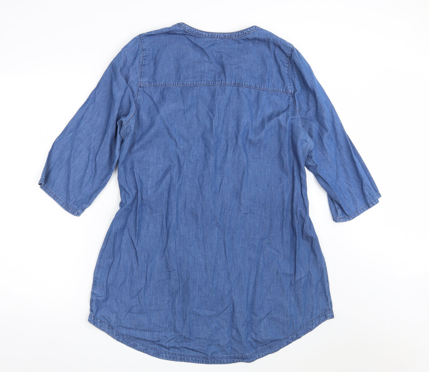 George Womens Blue  100% Cotton Shift  Size 16  V-Neck Button - Tie