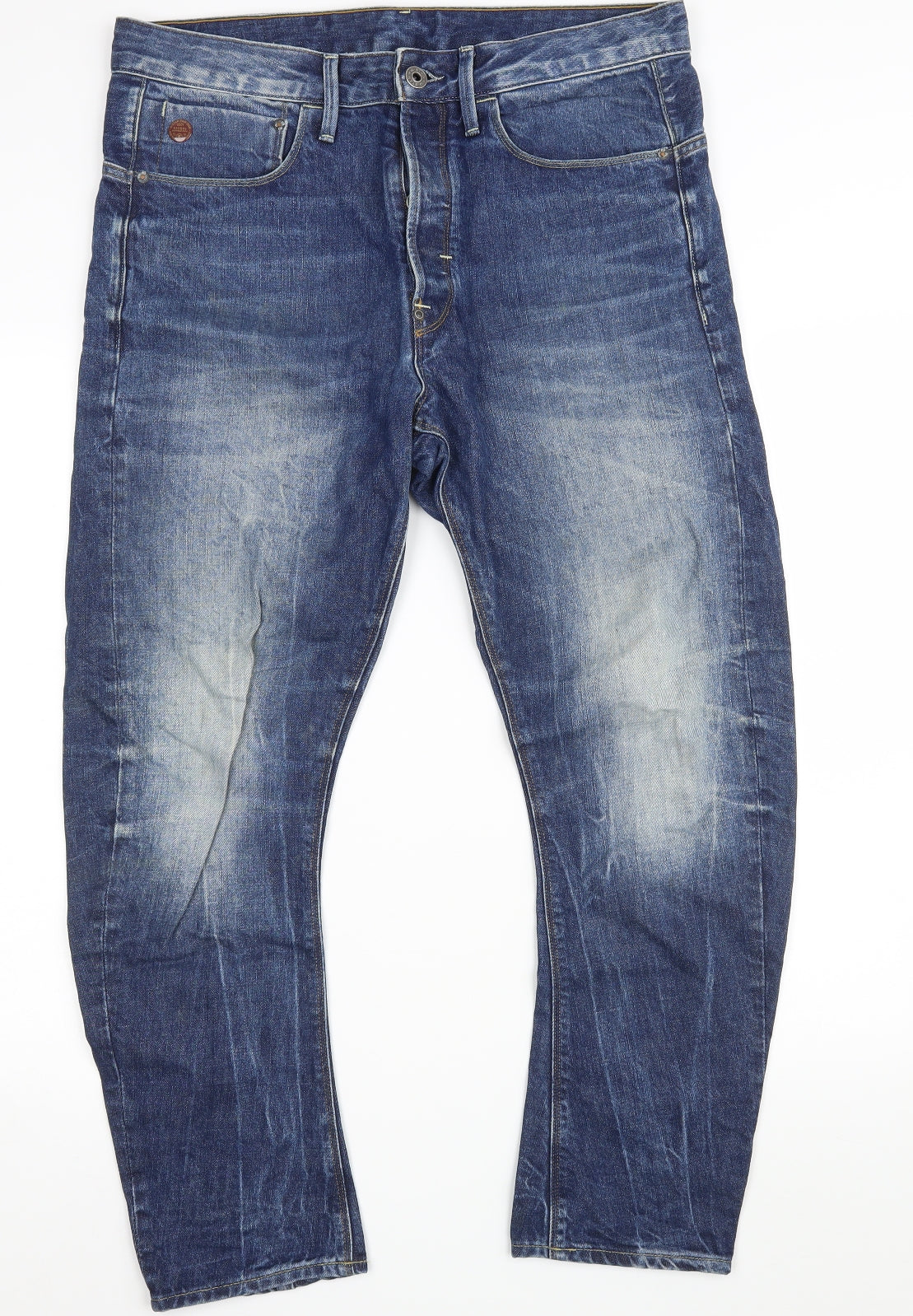 G-Star Mens Blue  Cotton Tapered Jeans Size 34 in L30 in Regular Button