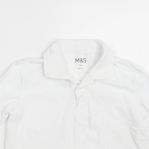 Marks and Spencer Boys White  100% Cotton Pullover Polo Size 7-8 Years Collared Button