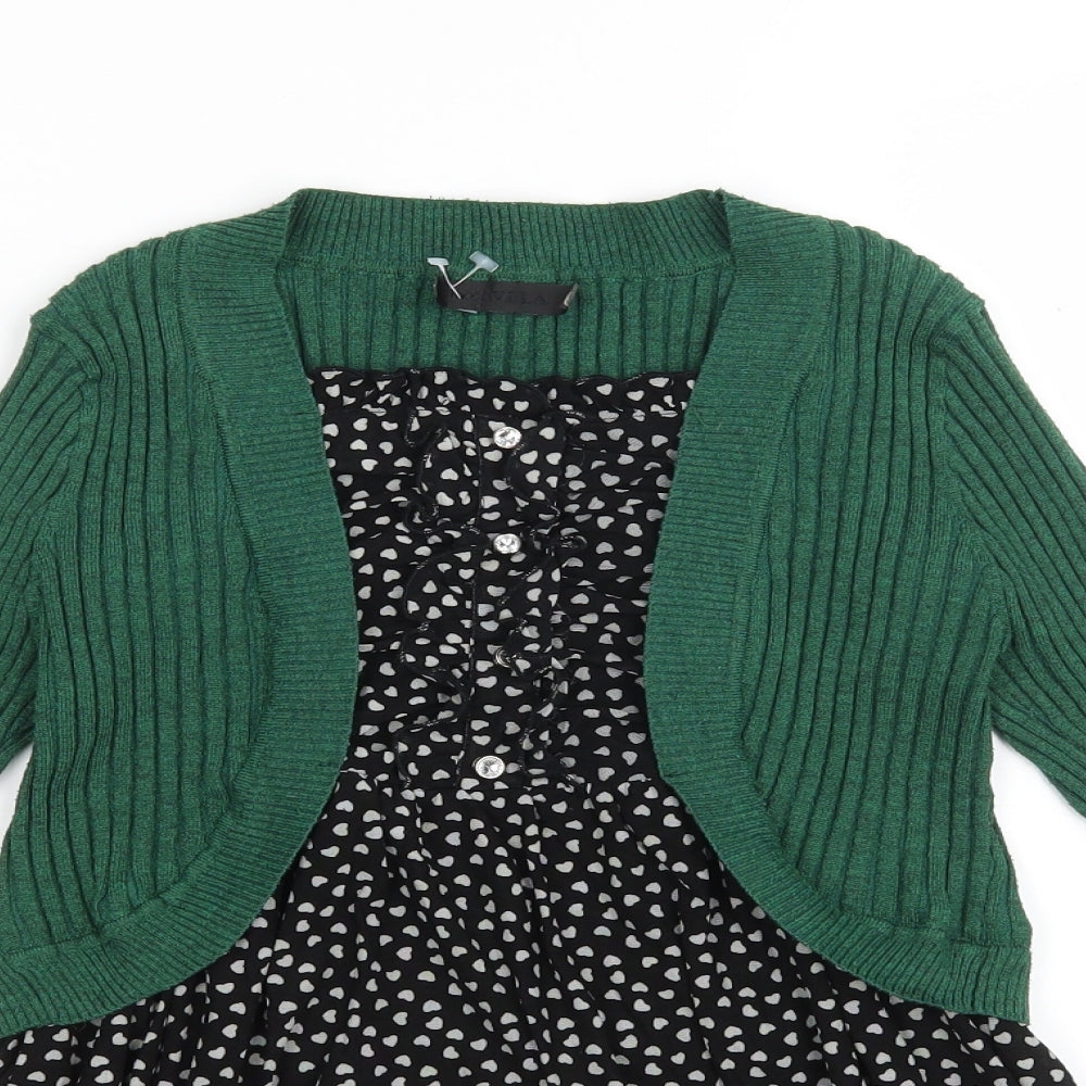 MODA VELA Womens Green Geometric Polyester Jumper Dress  Size S  Square Neck