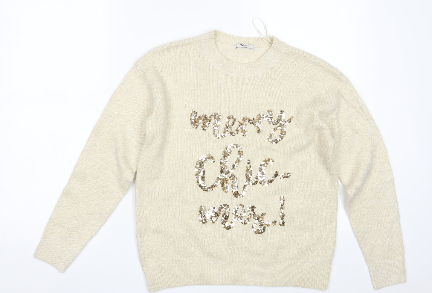 TU Womens Ivory Crew Neck  Acrylic Pullover Jumper Size 8   - Christmas JUMPER