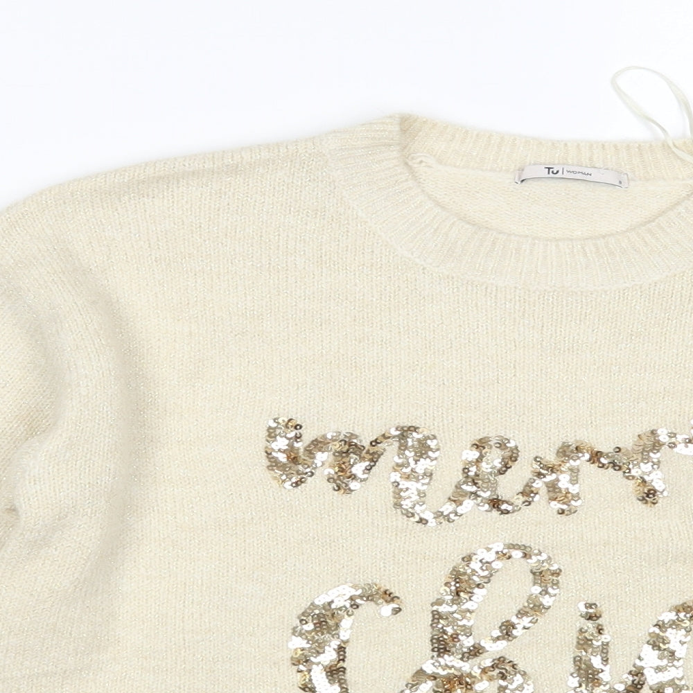 TU Womens Ivory Crew Neck  Acrylic Pullover Jumper Size 8   - Christmas JUMPER