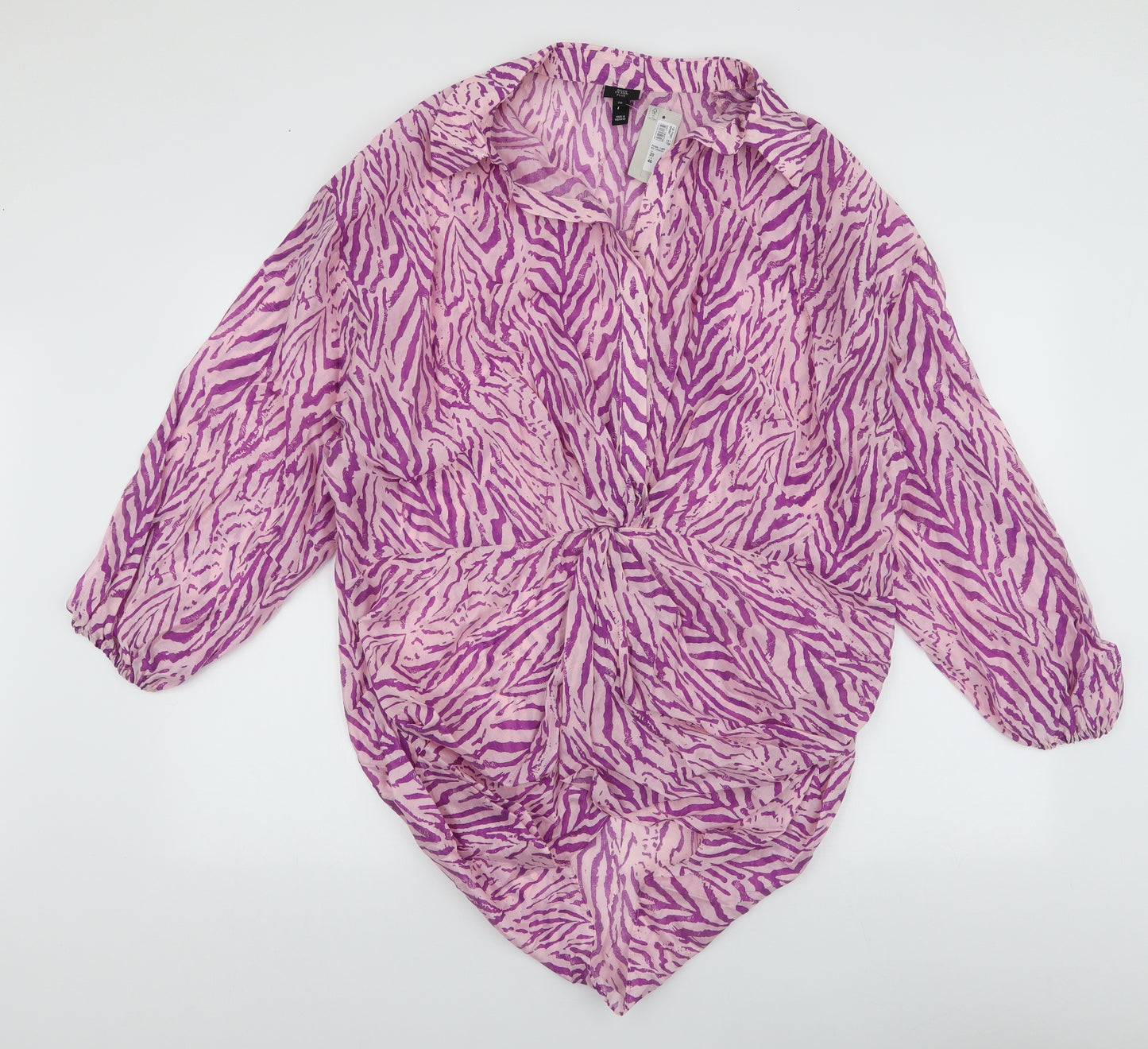 River Island Womens Purple Animal Print Lyocell Basic Blouse Size 20 Collared