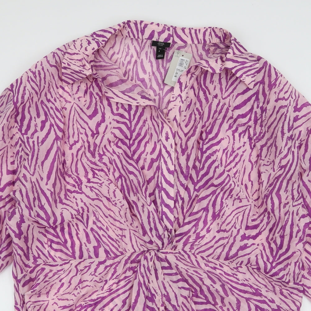 River Island Womens Purple Animal Print Lyocell Basic Blouse Size 20 Collared
