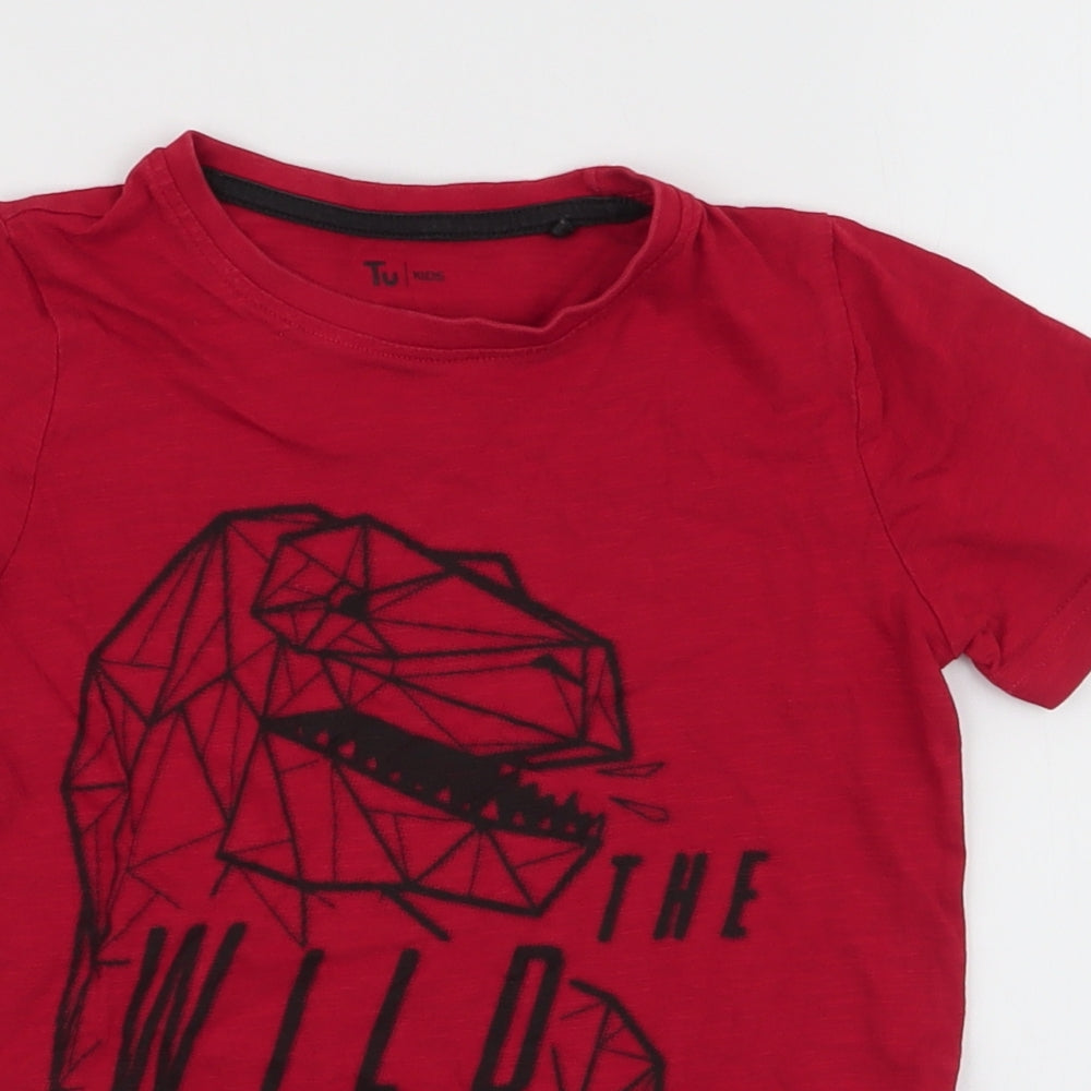 TU Boys Red  100% Cotton Jersey T-Shirt Size 7 Years Round Neck Pullover - Dinosaur