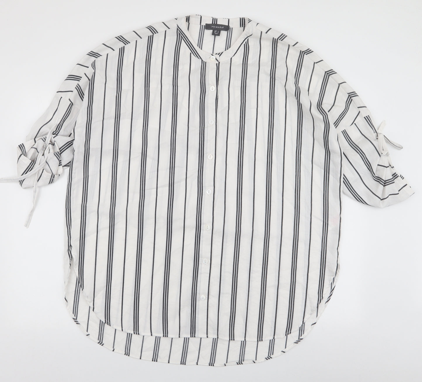 Primark Womens White Striped Viscose Basic Blouse Size 6 Round Neck