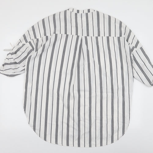 Primark Womens White Striped Viscose Basic Blouse Size 6 Round Neck