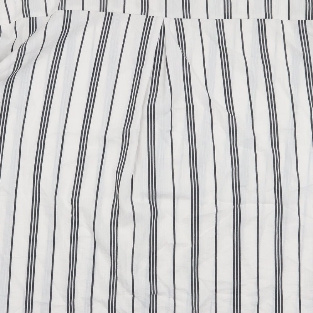 Primark Womens White Striped Viscose Basic Blouse Size 6 Round Neck