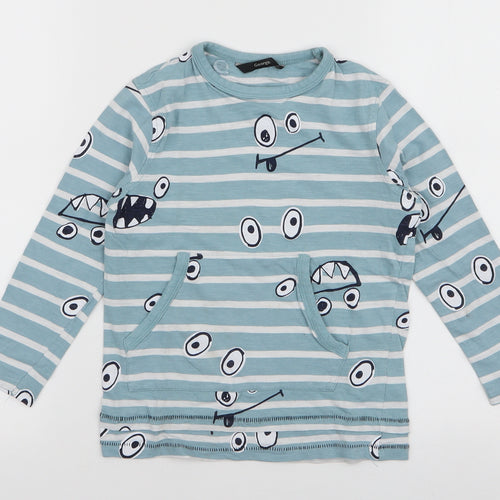 George Boys Blue Striped 100% Cotton Jersey T-Shirt Size 5-6 Years Round Neck Pullover