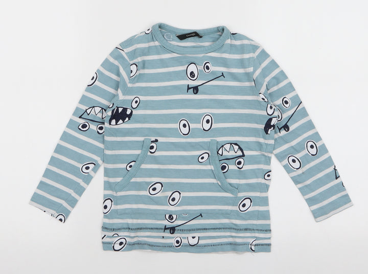 George Boys Blue Striped 100% Cotton Jersey T-Shirt Size 5-6 Years Round Neck Pullover