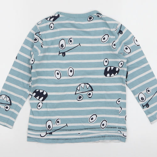 George Boys Blue Striped 100% Cotton Jersey T-Shirt Size 5-6 Years Round Neck Pullover