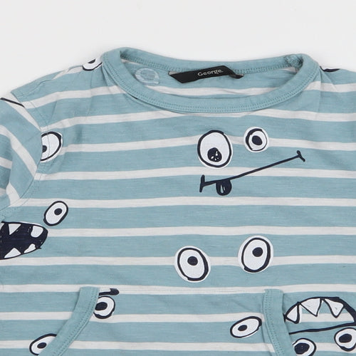 George Boys Blue Striped 100% Cotton Jersey T-Shirt Size 5-6 Years Round Neck Pullover