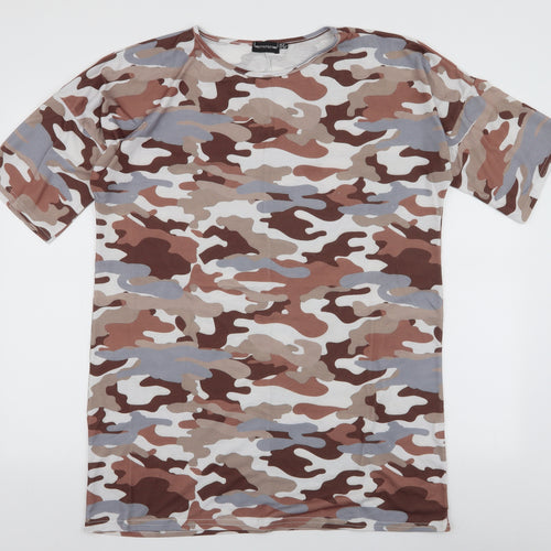 PRETTYLITTLETHING Womens Multicoloured Camouflage Polyester T-Shirt Dress  Size 8  Round Neck Pullover