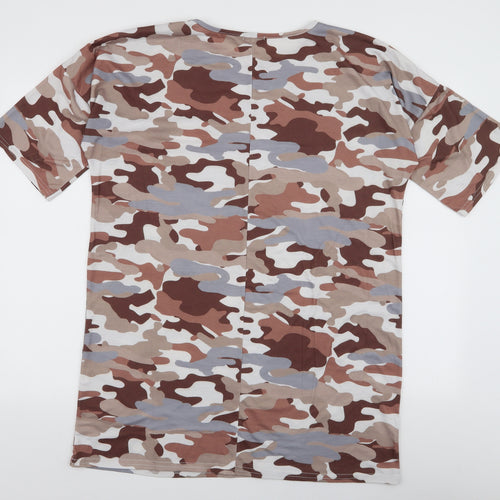 PRETTYLITTLETHING Womens Multicoloured Camouflage Polyester T-Shirt Dress  Size 8  Round Neck Pullover