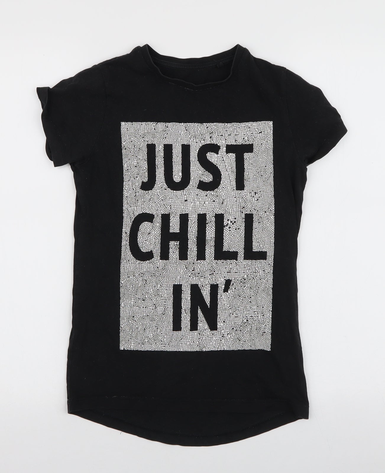 NEXT Girls Black  100% Cotton Jersey T-Shirt Size 10 Years Round Neck Pullover - Just Chillin