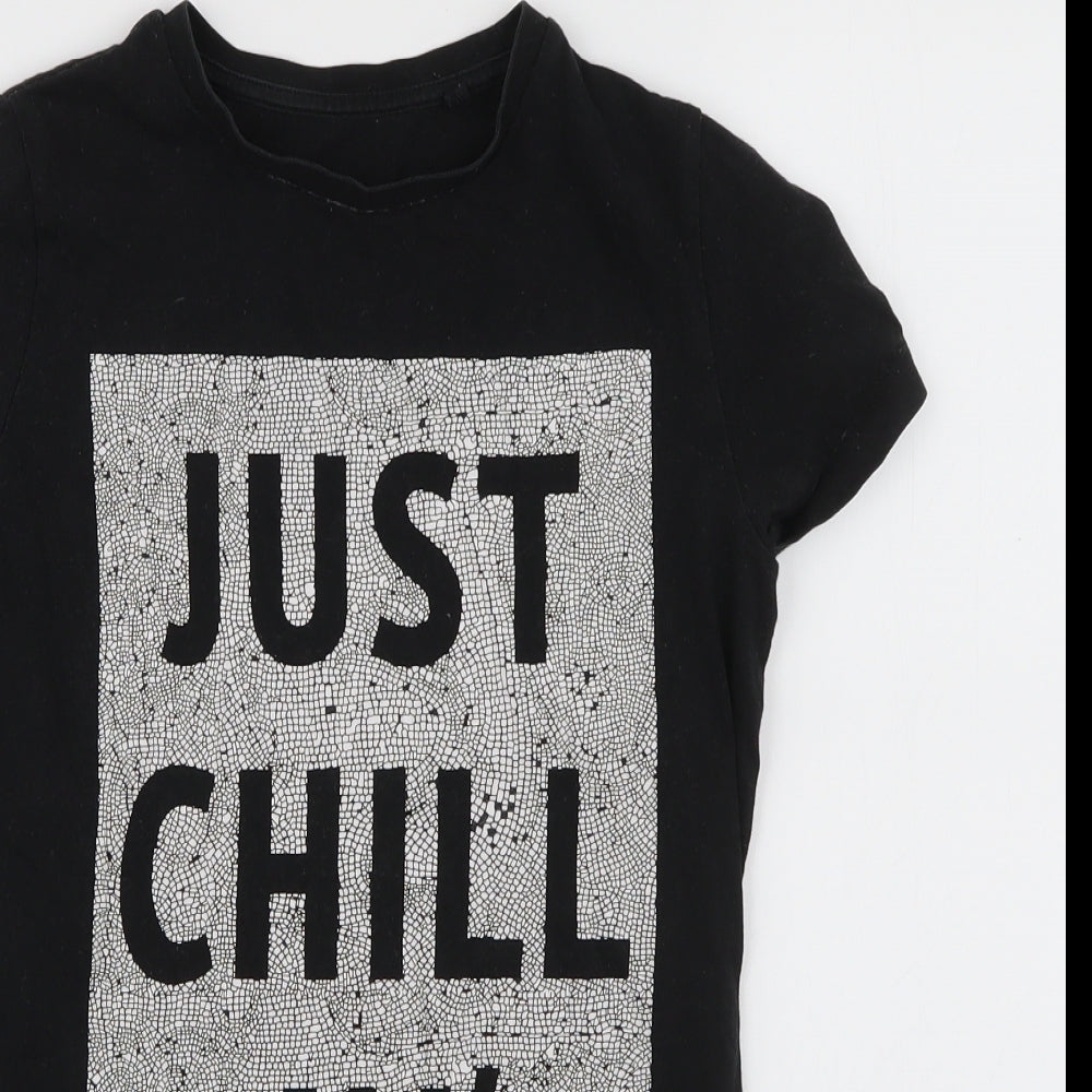 NEXT Girls Black  100% Cotton Jersey T-Shirt Size 10 Years Round Neck Pullover - Just Chillin