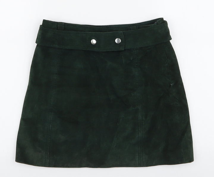 Zara Womens Green Polyester A-Line Skirt Size XS Zip