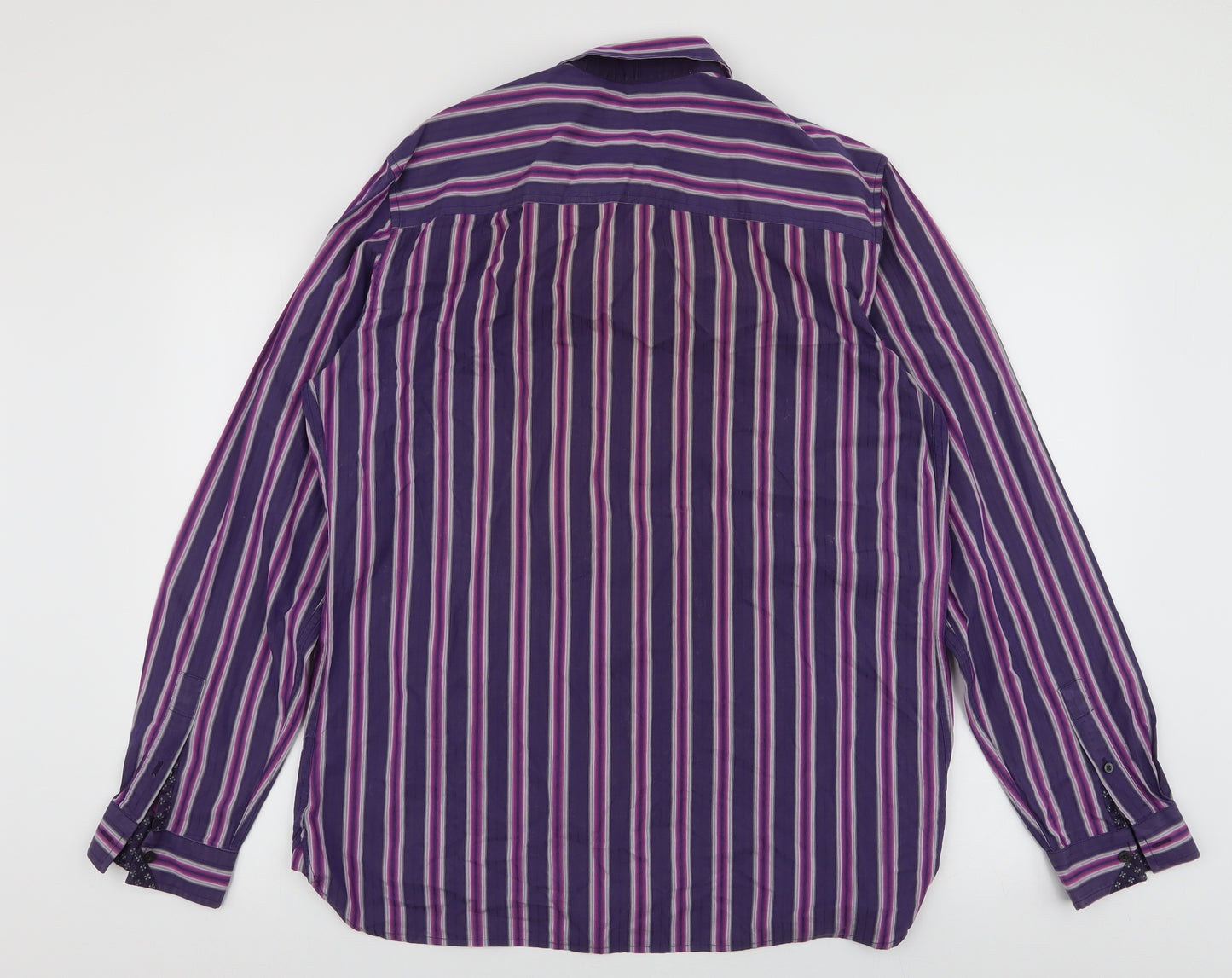 NEXT Mens Purple Striped Cotton  Button-Up Size L Collared Button