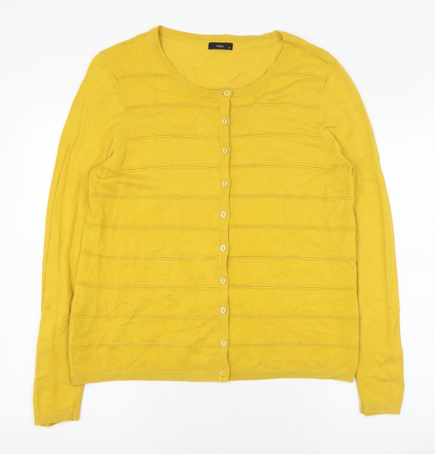M&Co Womens Yellow Round Neck  Polyester Cardigan Jumper Size 16