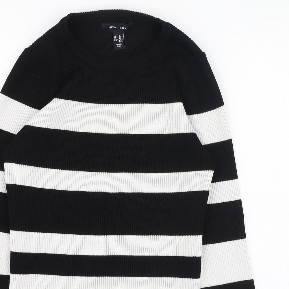 New Look Womens Black Round Neck Striped Viscose Pullover Jumper Size 16