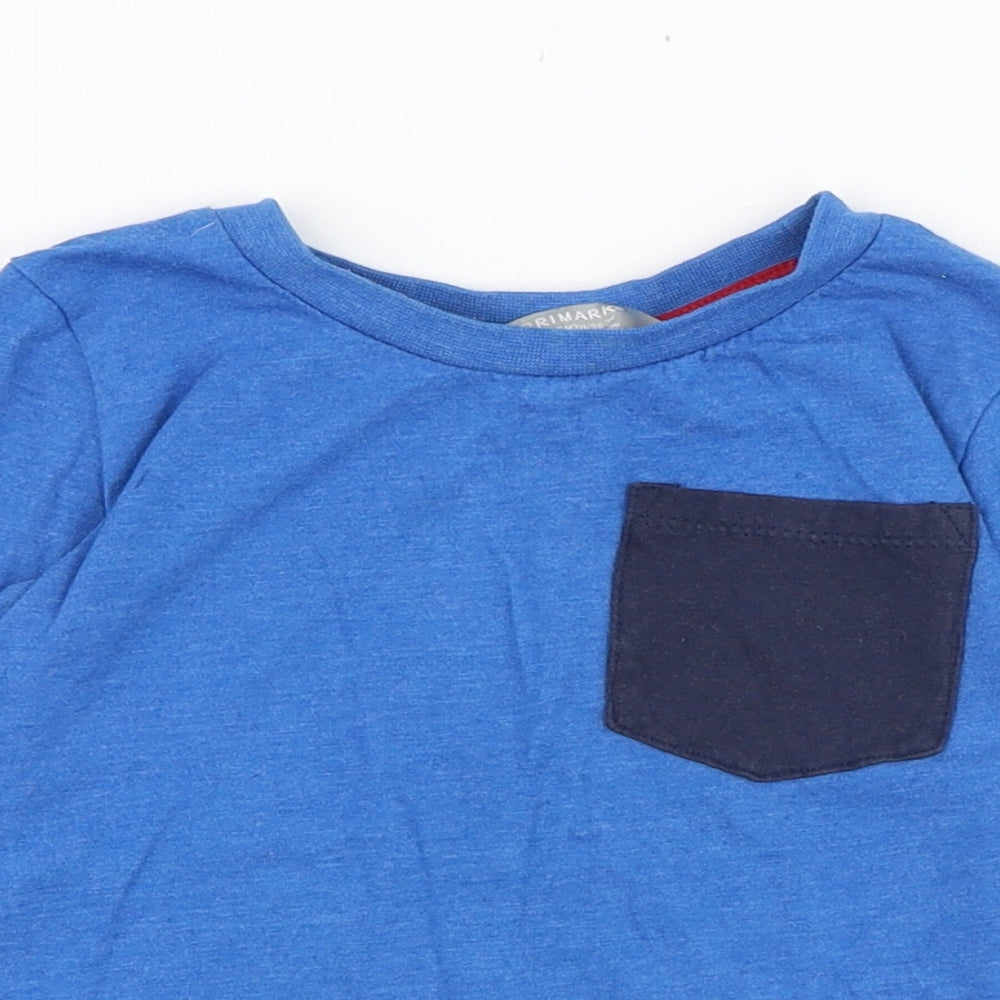 Primark Boys Blue  Cotton Basic T-Shirt Size 24 Months Round Neck Pullover