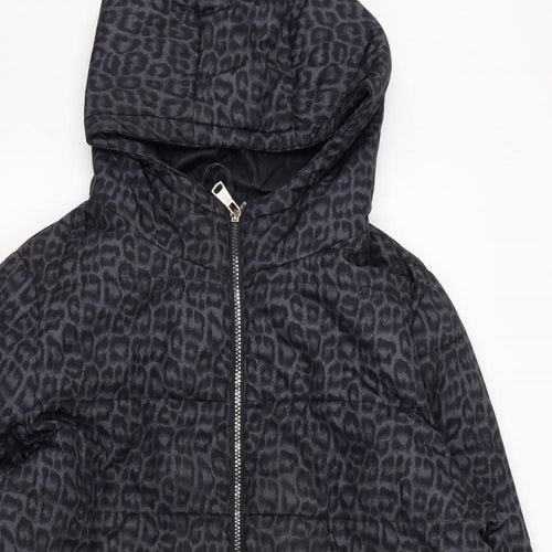 B.YOU Womens Black Animal Print  Puffer Jacket Coat Size 18  Zip