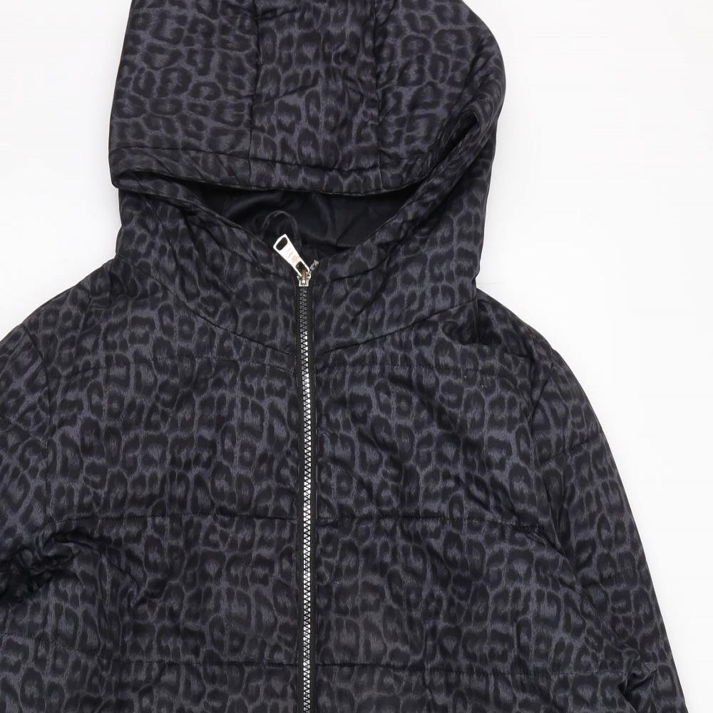 B.YOU Womens Black Animal Print  Puffer Jacket Coat Size 18  Zip