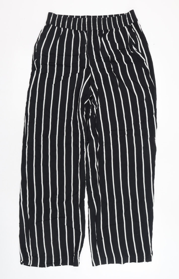 H&M Womens Black Striped Viscose Carrot Trousers Size 10 L28 in Regular