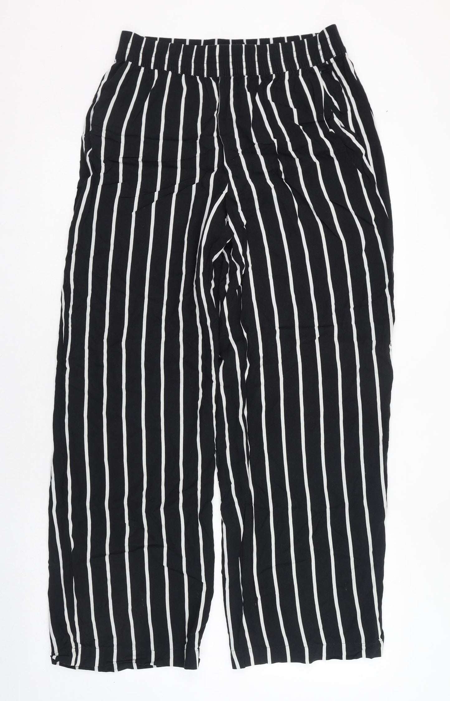 H&M Womens Black Striped Viscose Carrot Trousers Size 10 L28 in Regular